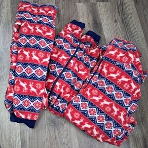 Merry Moments Family Matching Reindeer/Snowflake Pattern Fleece Zip Front Pajama